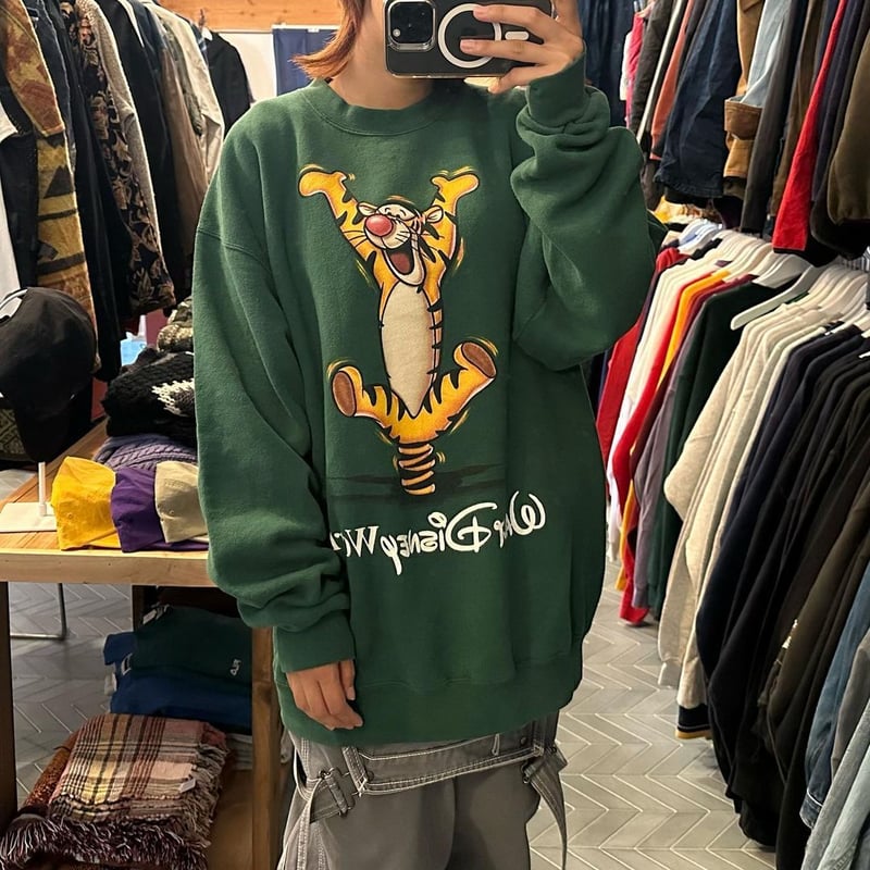 USA製⭐ディズニー キャラプリント トレーナー スウェット 2XL相当 緑色 USA製⭐ディズニー キャラプリント トレーナー スウェット 2XL相当