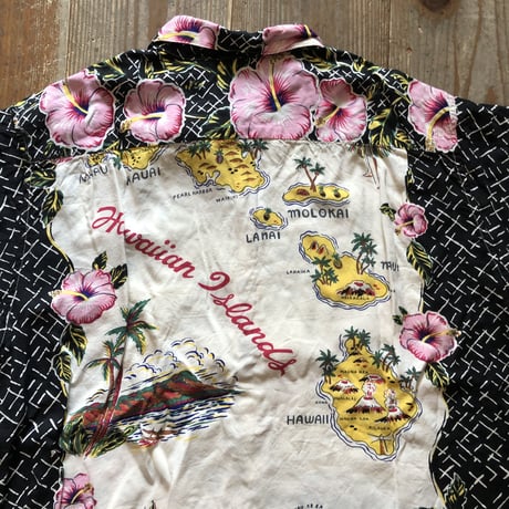 80's-90'sReyn spooner ハワイマップ×ハイビスカス