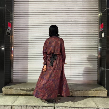 ペイズリー柄　長袖ロングワンピース