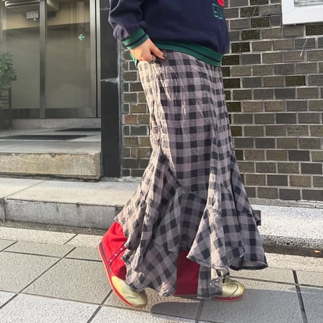 シアーチェックフレアスカート