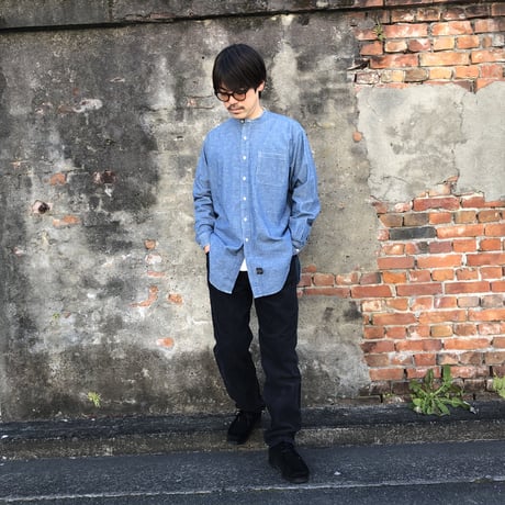 〝RRL〝 RALPH LAURENノーカラーコットンシャンブレーシャツ