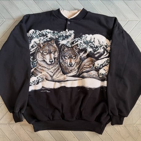 90s  USA製 オオカミ 両面プリントスウェット