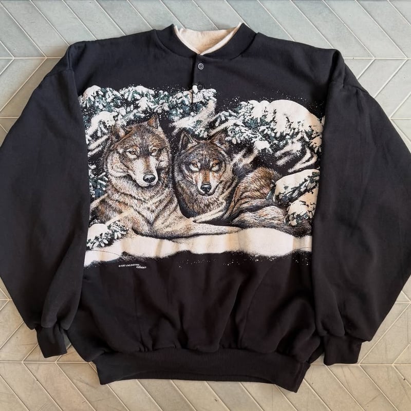 90s USA製 オオカミ 両面プリントスウェット | CUSTOM FEVER