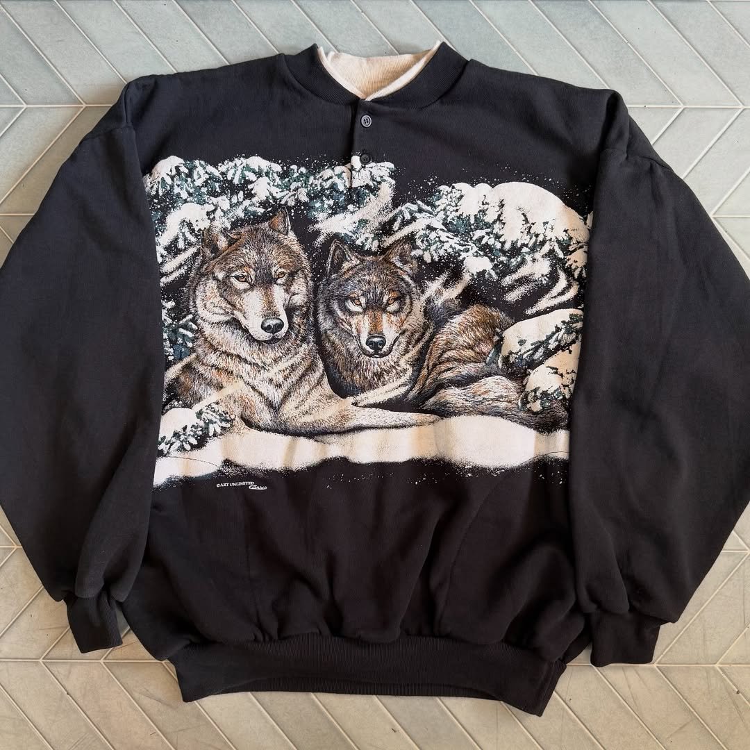 90s USA製 オオカミ 両面プリントスウェット | CUSTOM FEVER