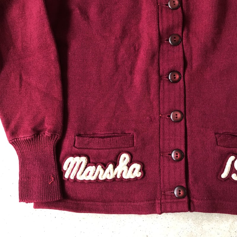 60's ビンテージレタードカーディガン エンジ | CUSTOM FEVER