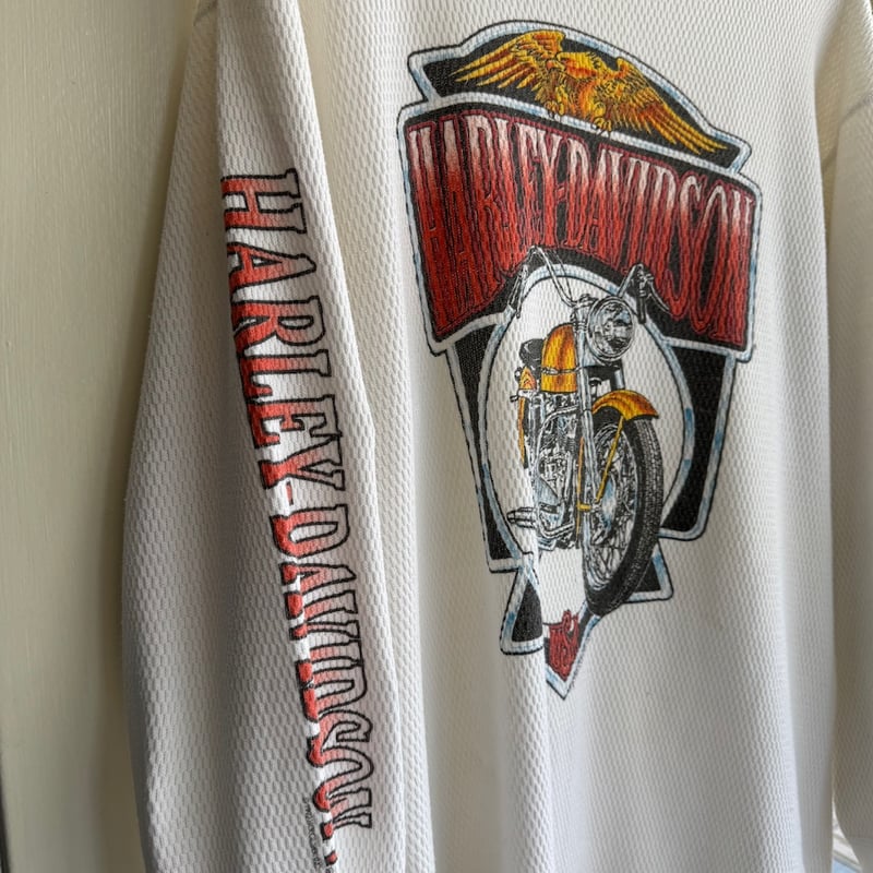 90's HARLEY DAVIDSON 袖プリントサーマルロンT | CUSTOM FEVER
