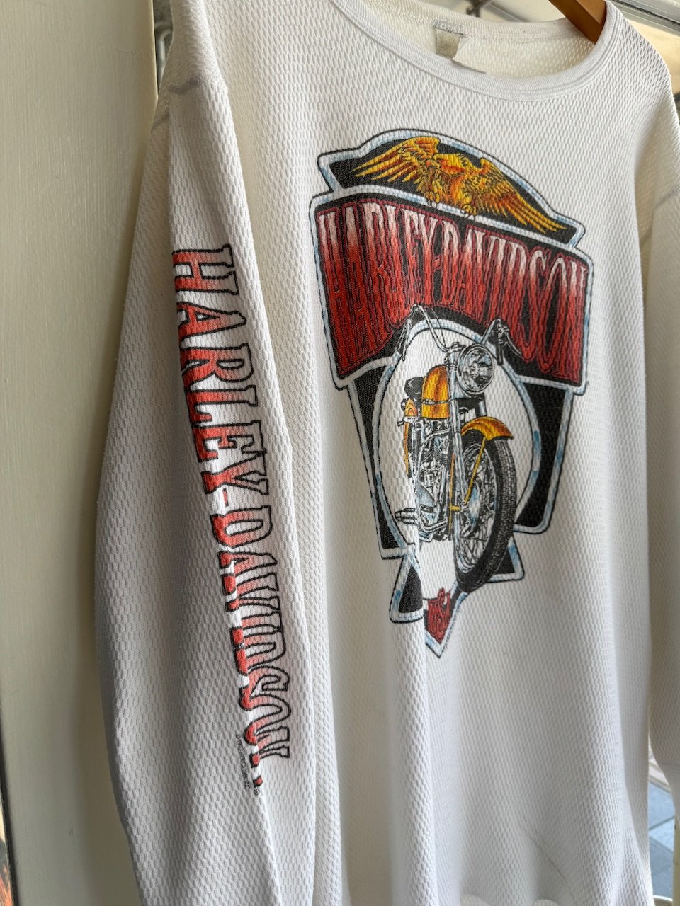 90's HARLEY DAVIDSON 袖プリントサーマルロンT | CUSTOM FEVER