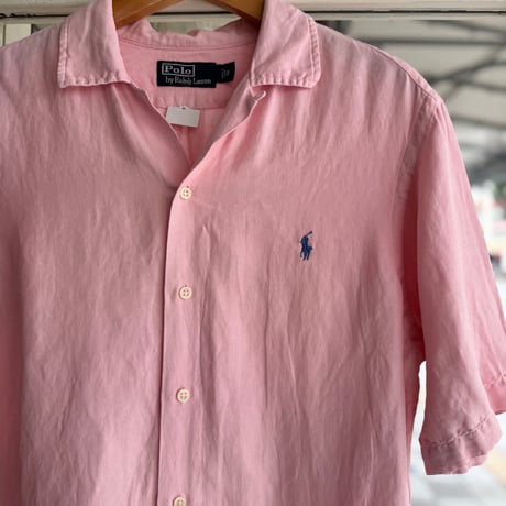 90's Ralph Lauren 半袖シルクリネン混無地シャツ S