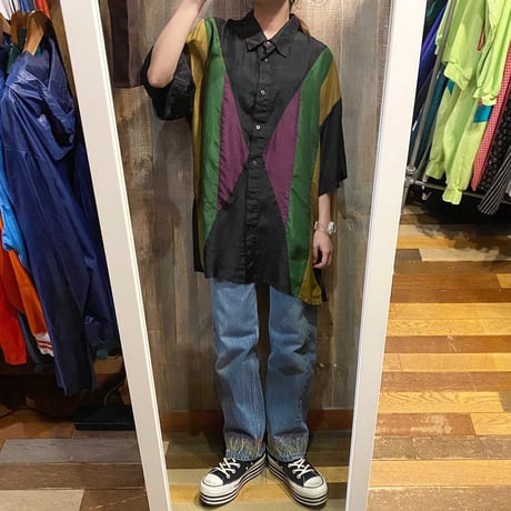 シルク半袖デザインシャツ