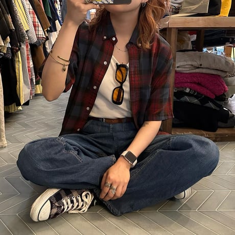 vintage半袖チェックシャツ