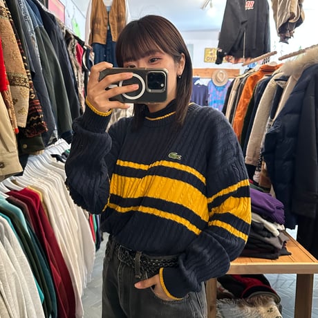 80s LACOSTE ケーブル編みニット
