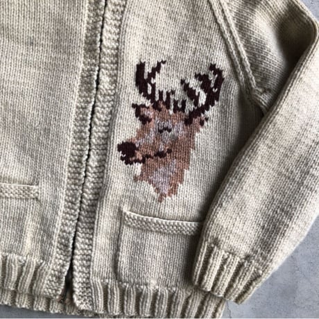 Vintage カウチンカーディガン 鹿 ショールカラー