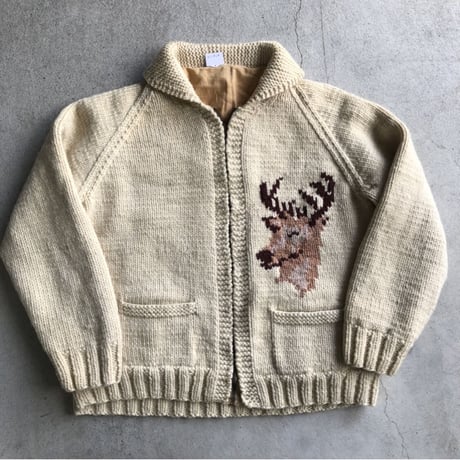 Vintage カウチンカーディガン 鹿 ショールカラー
