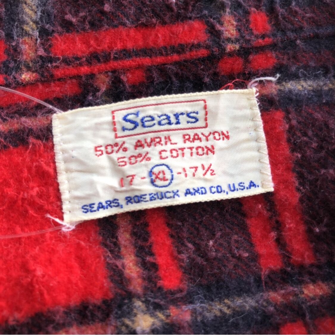 70s SEARS プリントネル 17-17 1/2 XL USA