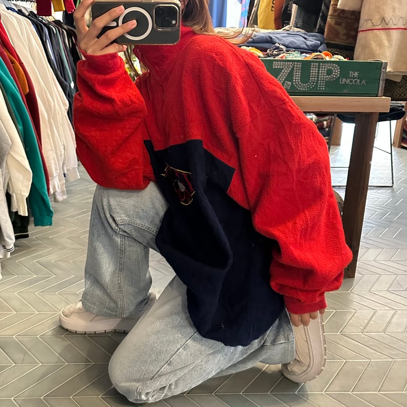 90s ミッキー ハーフジップフリース | CUSTOM FEVER