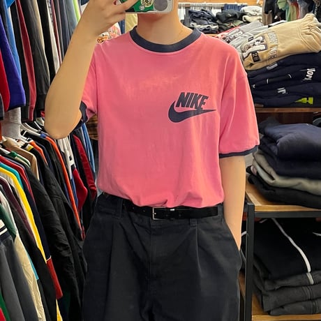 90s NIKE ロゴプリントリンガーTシャツ