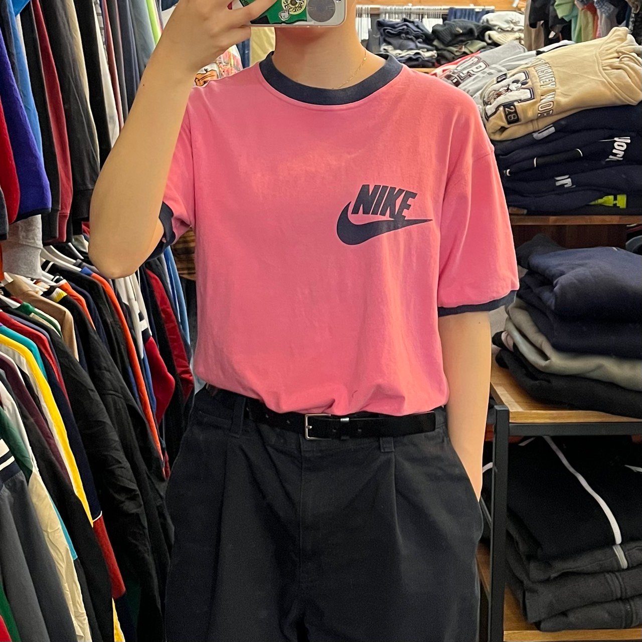 90s NIKE ロゴプリントリンガーTシャツ | CUSTOM FEVER