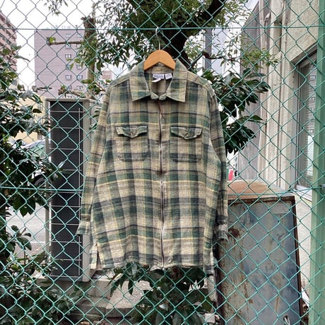フルジップコットンチェックシャツ