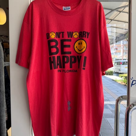 80's USA製〝Don't worry be happy〟プリントT XL