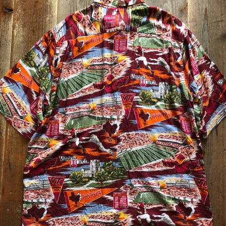 Reyn spooner フットボール総柄レーヨンシャツ