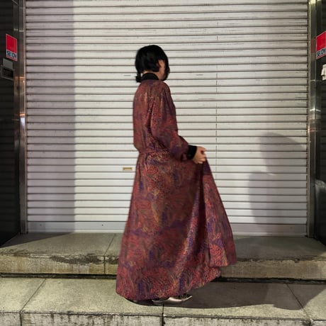 ペイズリー柄　長袖ロングワンピース