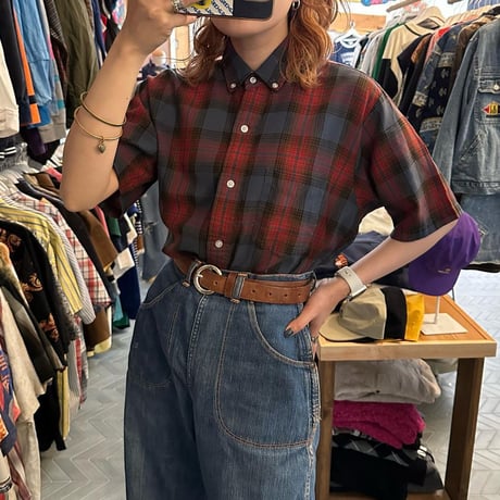 vintage半袖チェックシャツ