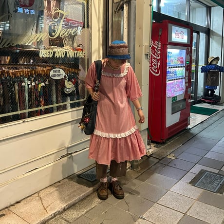 レース付きストライプワンピース
