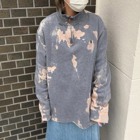 POLO ブリーチ加工 ハーフジップコットンニット
