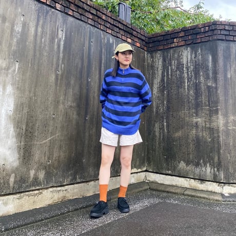 CHAPS太ボーダーハーフジップニット
