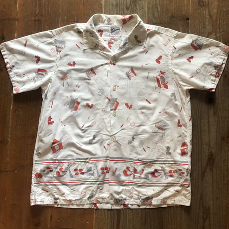 60's コットン総柄シャツ〝バーベキュー〟