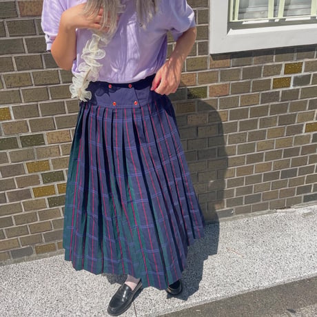 ボタン付チェックプリーツスカート