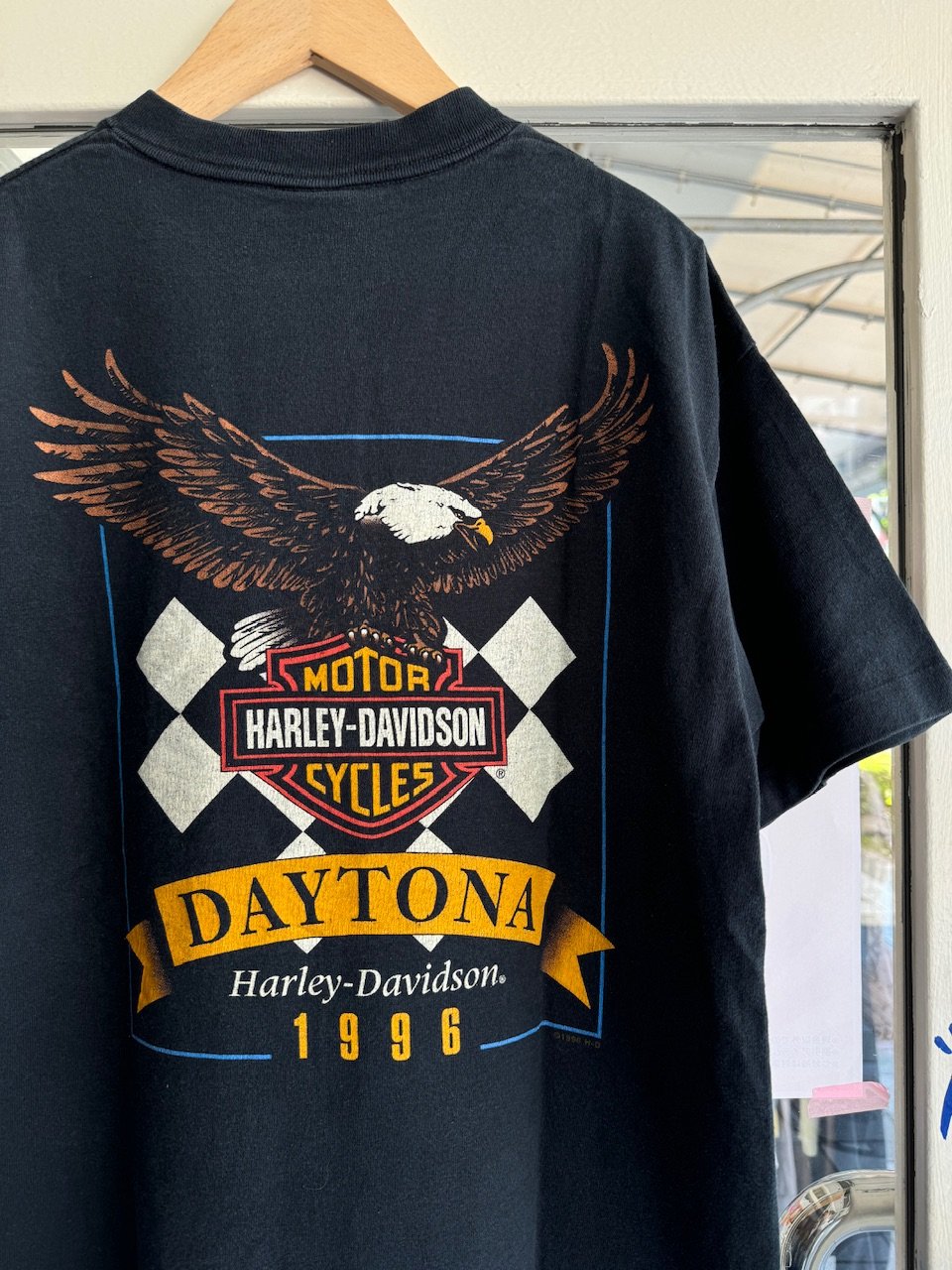 90's USA製HARLEY DAVIDSON ヘンリーネックプリントTシャツ