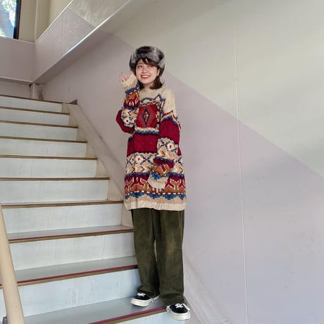 ネイティヴ柄ハンドニット