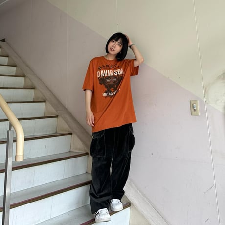 HARLEY-DAVIDSON オレンジ両面プリントTシャツ