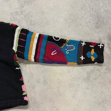 カラフル総柄刺繍ニットカーディガン