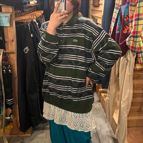 LACOSTE 襟付き総柄セーター