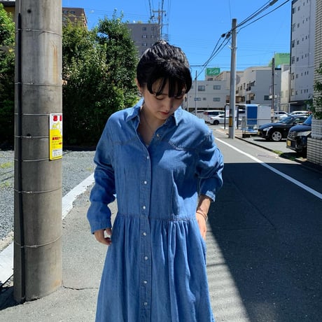 前あきデニムシャツワンピ