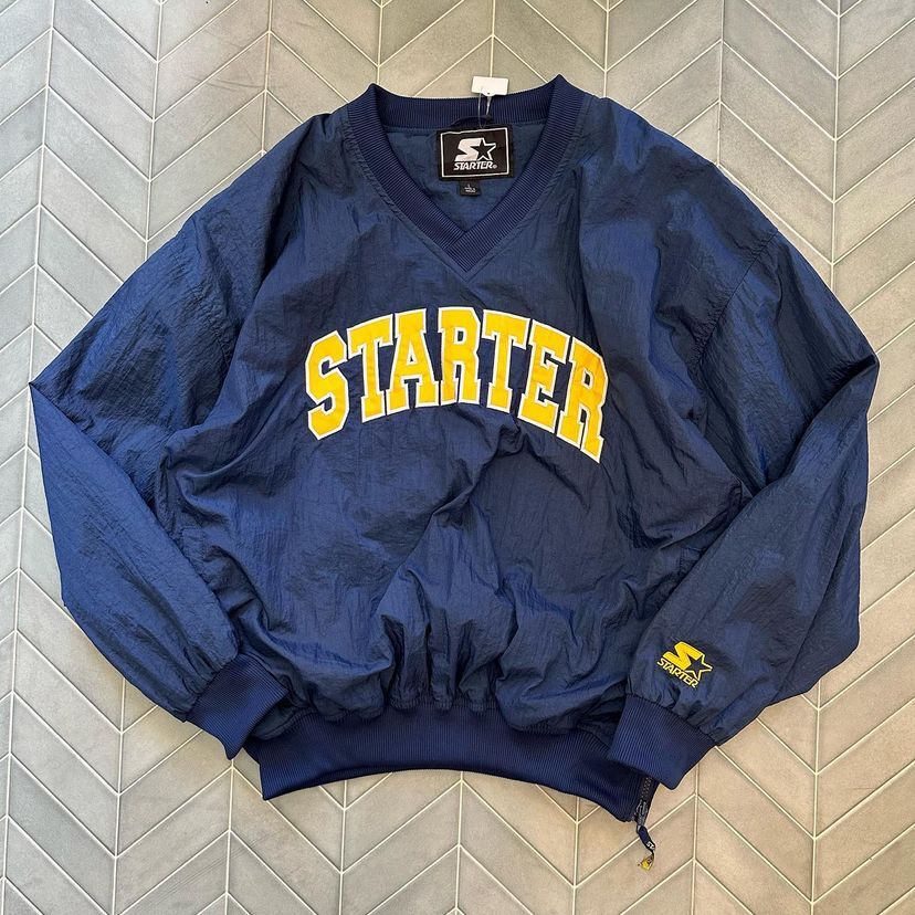 Starter Indians ネイビー Vネックジャケット ナイロントレーナー