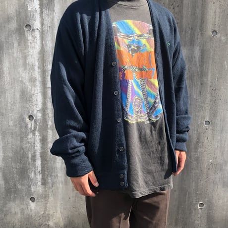 LACOSTEアクリルニットカーディガン  ネイビー