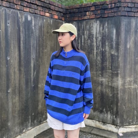 CHAPS太ボーダーハーフジップニット