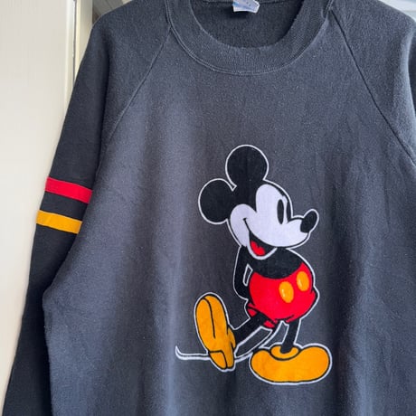 〜90's USA製Disney Mickey フロッキープリントスウェット XL