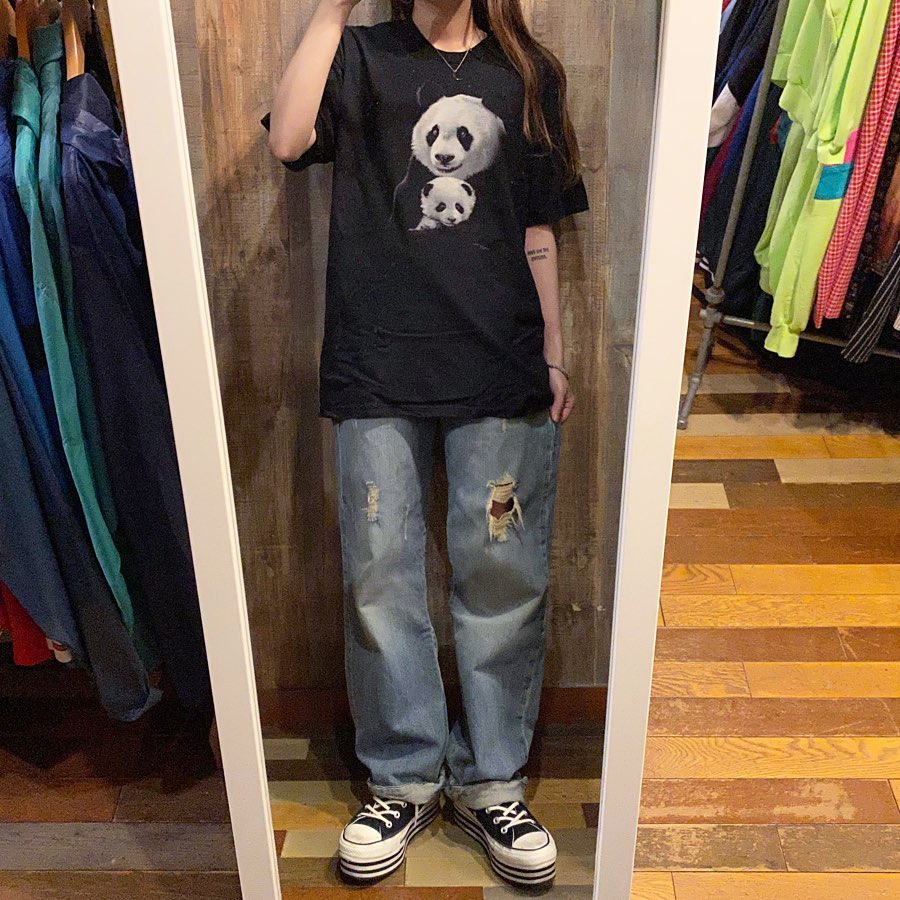 00s パンダ Tシャツ 長袖 ブラック mountain vintage 00s パンダ Tシャツ 長袖 ブラック mountain vintage