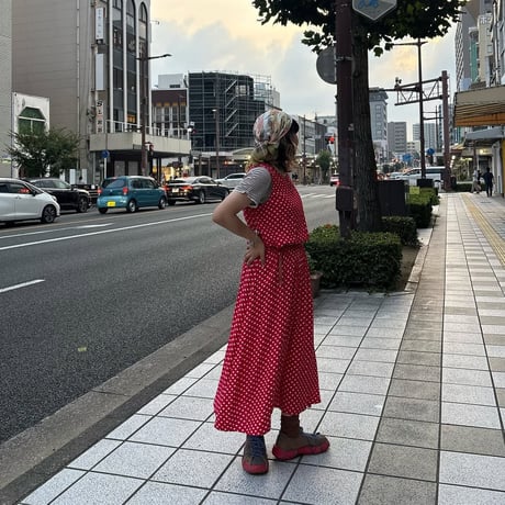 USA製 ドット柄 ノースリーブワンピース