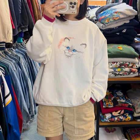 90s USA製 猫ちゃんラグランスウェット