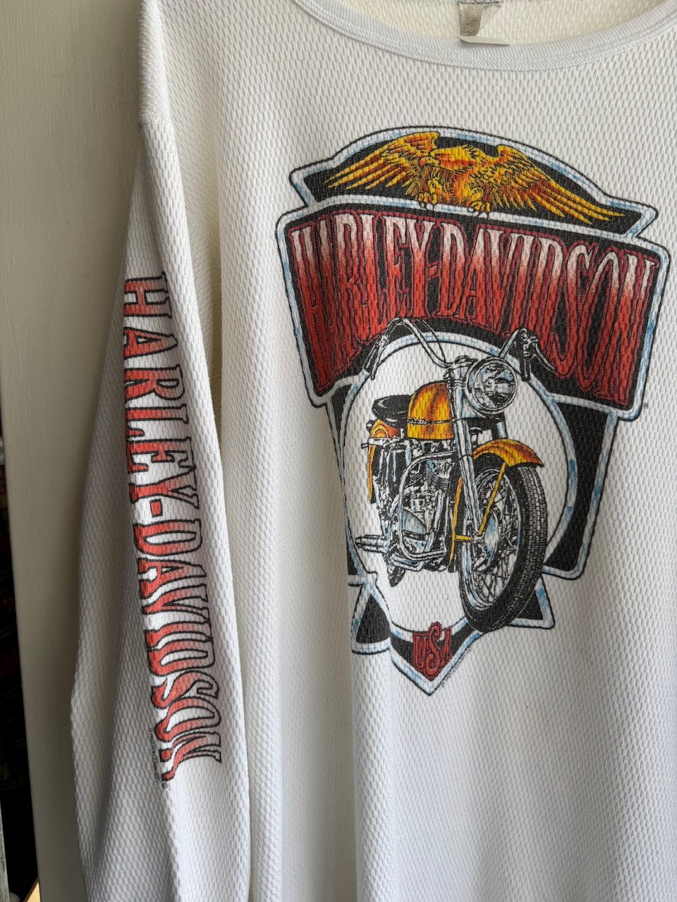 90's HARLEY DAVIDSON 袖プリントサーマルロンT | CUSTOM FEVER