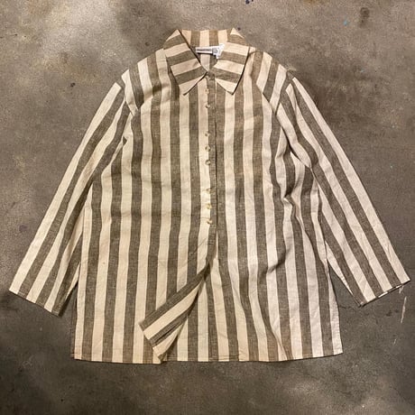 【NOS】リネンコットンストライプシャツ