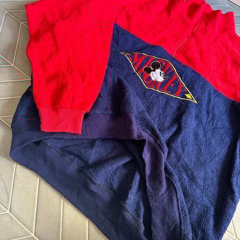 ディズニー 90s ヴィンテージ ハーフジップ トップス フリース ミッキー 90s ミッキー ハーフジップフリース | CUSTOM FEVER