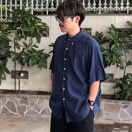 Ralph Lauren リネン×コットン半袖無地シャツ XXL