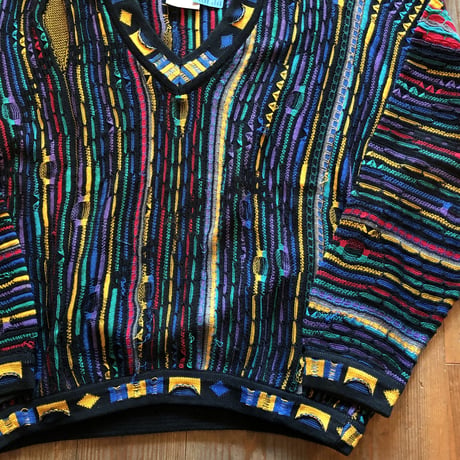 90's COOGI 3Dコットンニット Vネック