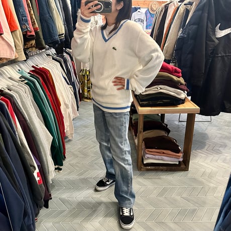 90s USA製  IZOD LACSTE リブラインニット